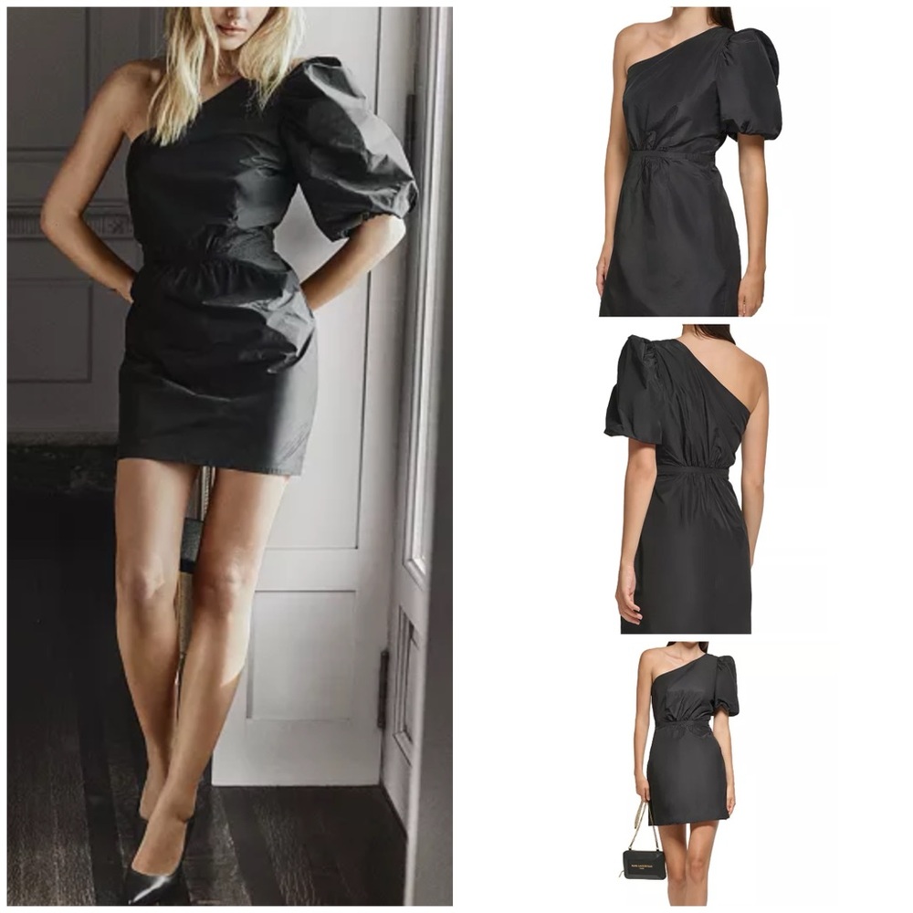 NWT Karl Lagerfeld Paris Limited Edition One Shoulder Puff Sleeve Dress Size 14